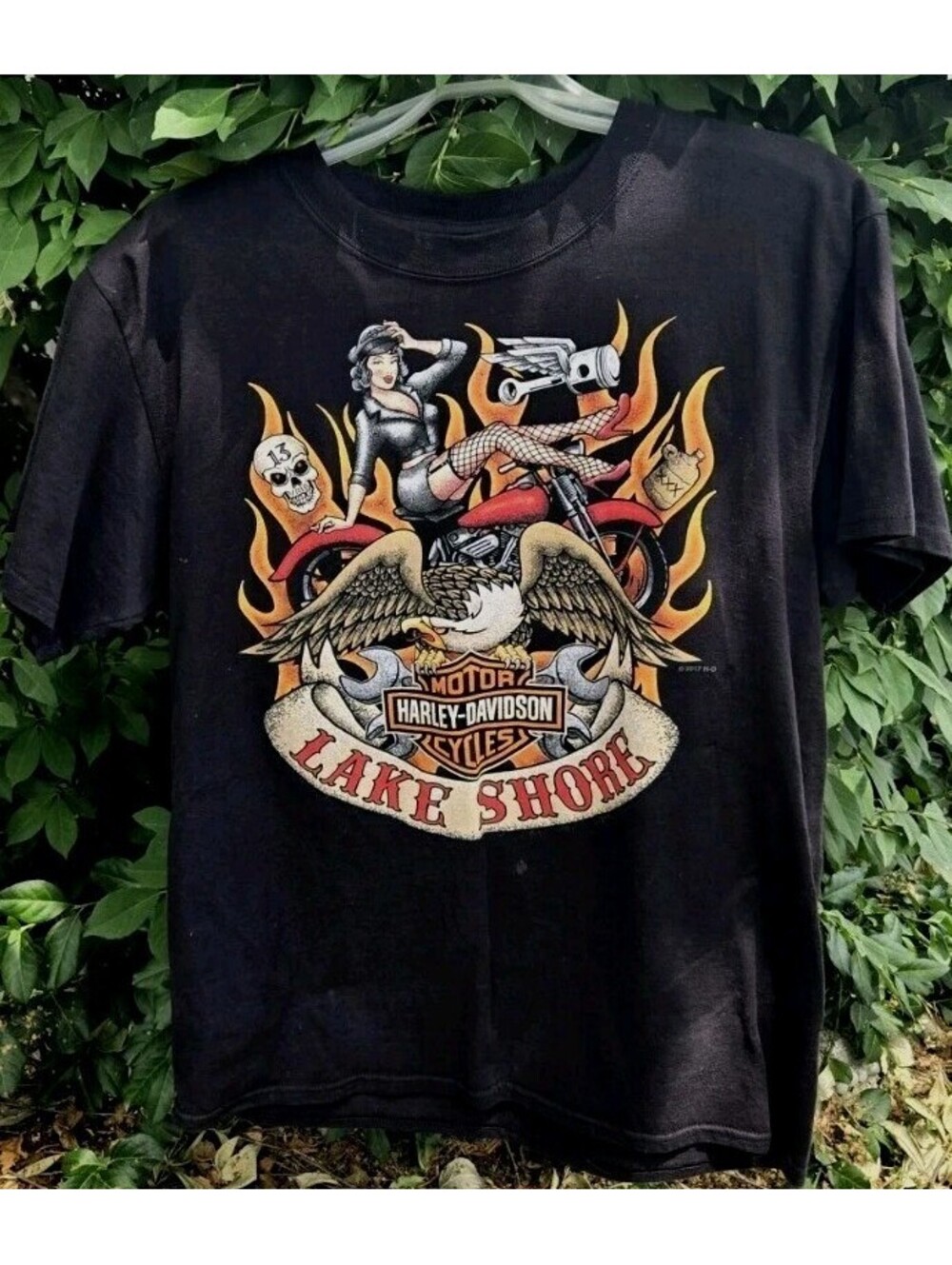 Harley Davidson Pin Up Girl T-Shirt Motorcycle T-Shirt Black Size Small Petite